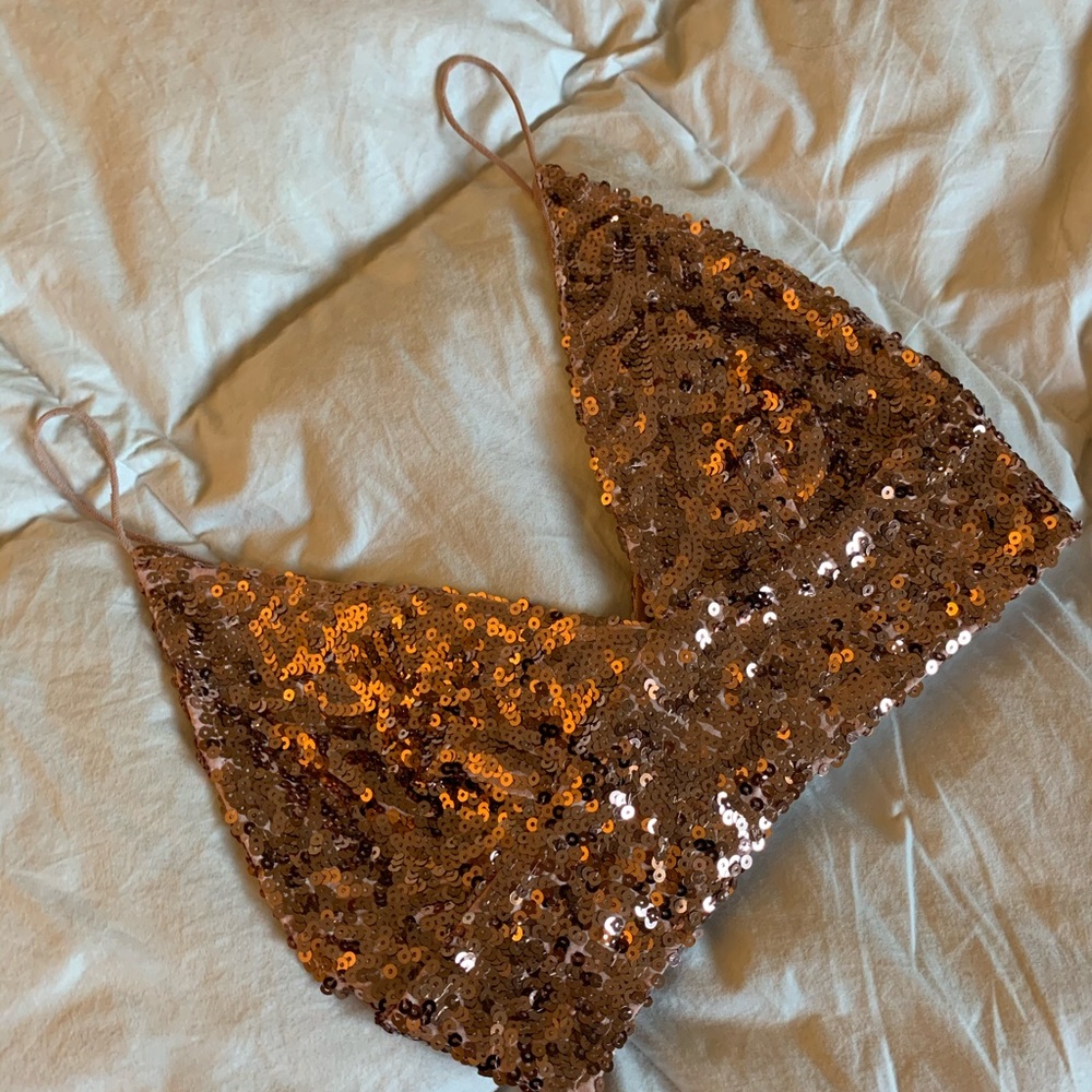 Free People Sequin Crop Top rose gold XS